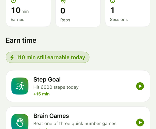 The Earn time challenge list on the Today tab